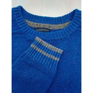 Lands' End Men's Blue Wool Crewneck Sweater with Speckled Design - Size L